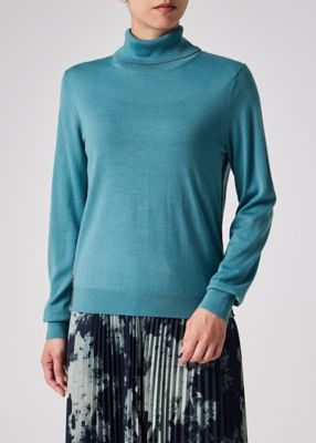 ウィメンズ ドレープウール ストライプ タートルネック ニット