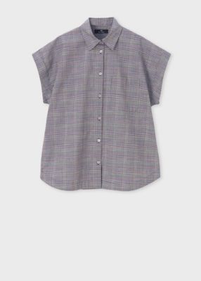 ＜Paul Smith (Women)＞ウィメンズ　グレンチェック　キャップスリーブ　シャツ（２５５３０１３４１Ｂ）