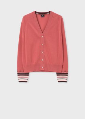 ポールスミス Paul Smith Vネック カーディガン M サーモンピンク ウィメンズ デザイン ステッチ Vネック カーディガン