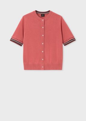 PaulSmith PINK(ポールスミス ピンク) カーディガン サイズM レディース美品  - ボルドー×マルチ ジップアップ/ベロア ポールスミス 財布 三つ折り財布 がま口財布 ピンク Paul Smith