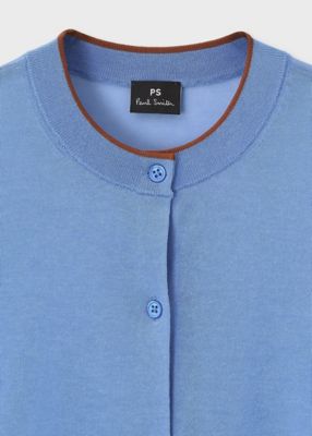 【美品】Paul Smith ヘザーブルー　リブ編みカーディガン　厚手 美品】Paul Smith ヘザーブルー リブ編みカーディガン 厚