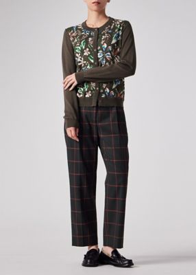 カシミア15% ポールスミス プリントカーディガン ブラック/マルチカラー ウィメンズ ”Number Floral” コンビ カーディガン