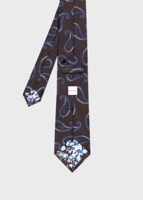 現行　ポールスミス　ステンカラーコート　マルチストライプ　花柄　ロイヤルブルー Paisley Motif” ジャカード タイ（260084552MJ