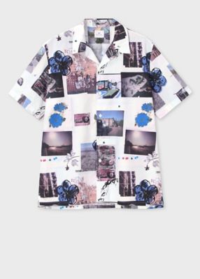 Scrapbook Print” オープンカラーシャツ