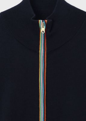 【美品】ポールスミス ハイゲージ ジップアップニット L 黒 マルチストライプ Signature Stripe” ジップアップ ニット