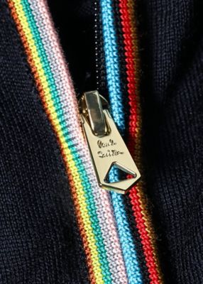 Signature Stripe” ジップアップ ニット