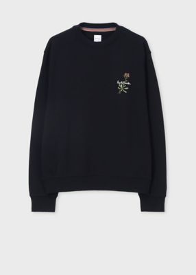 [美品] 希少 Paul Smith ポルトガル製 刺繍 スウェット XL黒 Flower Embroidery” クルーネック スウェット