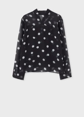 Paul Smith　白×黒ドット　長袖シャツブラウス　XＬ ウィメンズ ”Shadow Polka” 長袖ブラウス