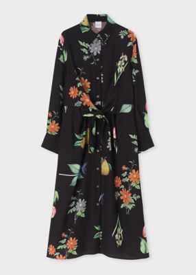 ポールスミス paulsmith プリント　シャツワンピース　人物柄　総柄　長袖 ウィメンズ ”FRUIT ＆ FLORA” 長袖シャツワンピース
