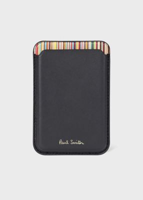 Paul Smith MagSafe カードケース ストライプ 箱付 美品 Signature Stripe” MagSafe ブラックレザー
