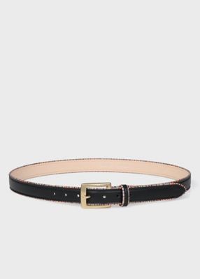 極美品 BISHOOL ウール ストライプ ロングトップス レザーパイピング ウィメンズ パイピング ストライプ レザーベルト（555670FR