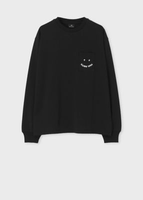 新品【ポールスミス】ストレッチ マルチカラー リブロングスリーブ 黒 M ウィメンズ ”Happy” ロングスリーブTシャツ
