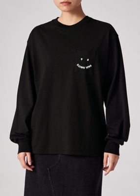 【新品】M.U.L. サイドジップロングTシャツ 黒 ペイントオーバーサイズ ウィメンズ ”Happy” ロングスリーブTシャツ
