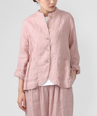 ＜BASCO (Women/大きいサイズ)＞フーバジャケット・Ｇ　リネン素材のスタンドカラー風ジャケット　１１０９９６１ー１０