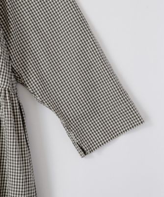 BASCO／ギンガムチェック切替え ピンタックワンピース コットン ノーカラー BASCO／ギンガムチェック切替え ピンタックワンピース コットン ノー