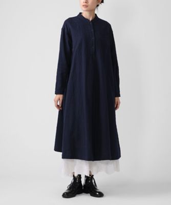＜BASCO (Women/大きいサイズ)＞ジェラドレス・ネイビー　オリジナルコットンリネン立襟ドレス　１２０４４６１ー５４