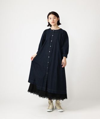 レット　８オンスデニムのボリュームスリーブコートドレス