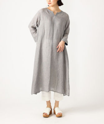 ＜BASCO (Women/大きいサイズ)＞シーラドレス・Ｄ　後ろリボンのリネン七分袖ワンピース／ストライプ