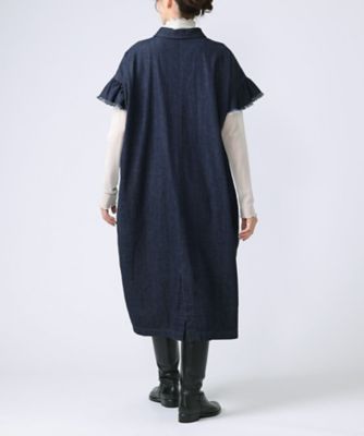 メロン ライトオンスデニムのフレアスリーブドレス