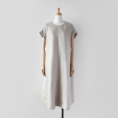 ピンストライプ フレンチ袖リネンワンピース ナチュラル | NADELL  