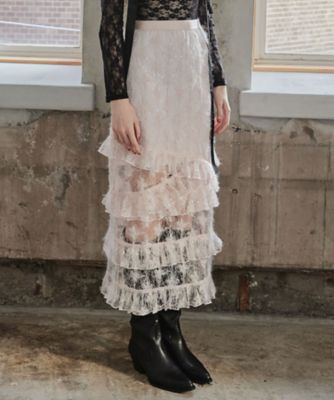 ＜etre loin (Women)＞【受注商品】１２月下旬以降お届け　Ｓｈｉｎｙ　ｌａｃｅ　ｔｉｅｒｅｄ　ｓｋｉｒｔ　１２５０６１