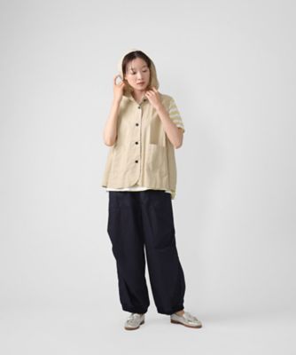 26SSバスコBASCOハーベスト・D 綿麻ワッシャーのフード付ベスト ハーベスト・D 綿麻ワッシャーのフード付ベスト 1300861ー10