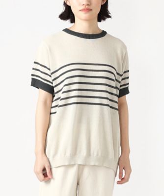 ＜BASCO (Women/大きいサイズ)＞アビートップＤ　清涼感と軽さの和紙素材ボーダーニット