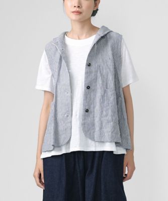 ＜BASCO (Women/大きいサイズ)＞ハーベスト・Ｅ　細ストライプリネンのフード付ベスト　１３００９６１ー１０