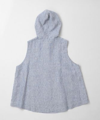 ハーベスト・E 細ストライプリネンのフード付ベスト 1300961ー