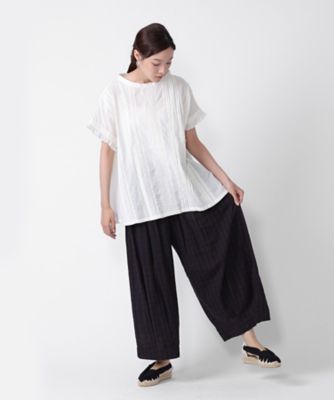 キュロトップ　ピンタックと手刺繍の立襟ショートスリーブ　１３０３６５１ー５７