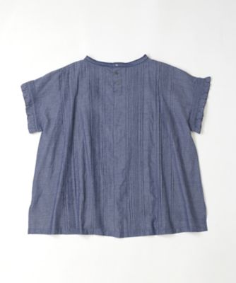 キュロトップＢ　ピンタックと手刺繍の立襟シャンブレートップス　１３０３７５１ー５７