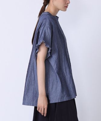キュロトップＢ　ピンタックと手刺繍の立襟シャンブレートップス　１３０３７５１ー５７