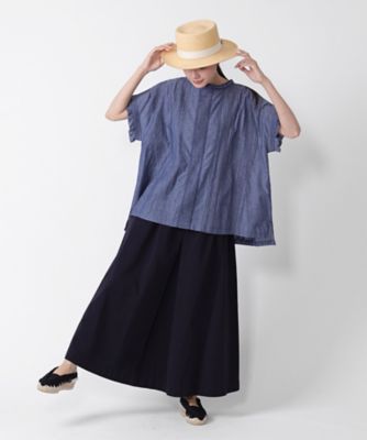 キュロトップＢ　ピンタックと手刺繍の立襟シャンブレートップス　１３０３７５１ー５７