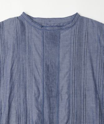 キュロトップＢ　ピンタックと手刺繍の立襟シャンブレートップス　１３０３７５１ー５７