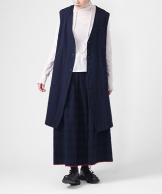 ＜BASCO (Women/大きいサイズ)＞ロカベスト・ネイビー　オリジナルコットンリネンロングジレ　１３０４６６１ー５４