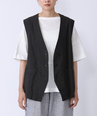 BASCO (Women/大きいサイズ)/バスコ ディオベスト・Ｂ　綿麻バックサテンのマニッシュなベスト／すみ黒　１３０８８５１ー３