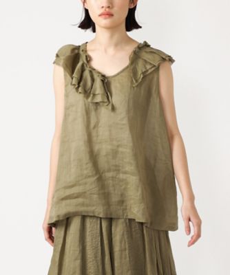 ＜BASCO (Women/大きいサイズ)＞コトＴＯＰ・Ｂ麻ボイルのアシンメトリーフリルトップス