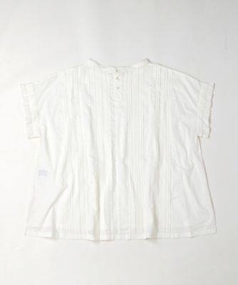 キュロトップ・４　ピンタックと手刺繍の立襟ショートスリーブ　プラスサイズ　１３１１３５１ー５７