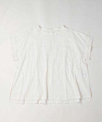 キュロトップ・４　ピンタックと手刺繍の立襟ショートスリーブ　プラスサイズ　１３１１３５１ー５７