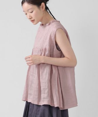 サキトップ 麻ボイルのピンタックスリーブレストップス 1314762