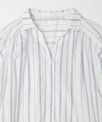 ロゼル　ストライプコットンのＶ開きブラウス　１３１６３５２ー１０