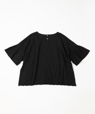 レイラブラウス・４　刺繍素材のドレープスリーブトップ　プラスサイズ　１３１９２５２ー１０