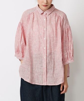 ＜BASCO (Women/大きいサイズ)＞ソラソラブラウス・Ｅ　ストライプのリネンブラウス