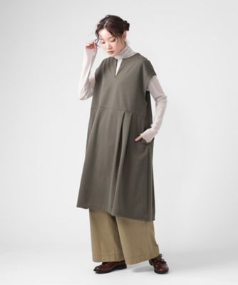 ジネット ストレッチポンチ素材の切り替えタックチュニック