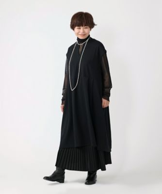 ジネット ストレッチポンチ素材の切り替えタックチュニック