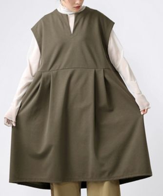 ジネット ストレッチポンチ素材の切り替えタックチュニック