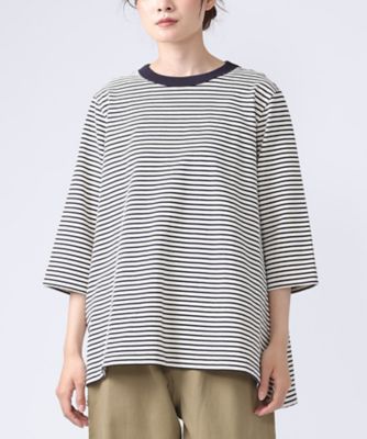 ＜BASCO (Women/大きいサイズ)＞イリストップ・Ｂ　ボーダーリブ切り替え８分袖トップス　１３２２８５３ー７