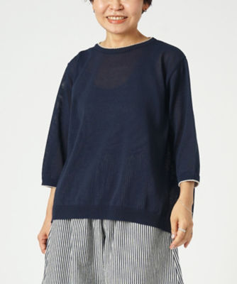＜BASCO (Women/大きいサイズ)＞アデレトップ　和紙素材の配色七分袖ニット