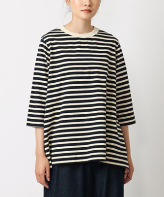 ＜BASCO (Women/大きいサイズ)＞イリストップ　７分袖のＡラインボーダーカットソー