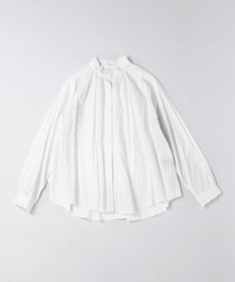 シェリー・E コットンの立ち襟ギャザーブラウス 白 1328053ー